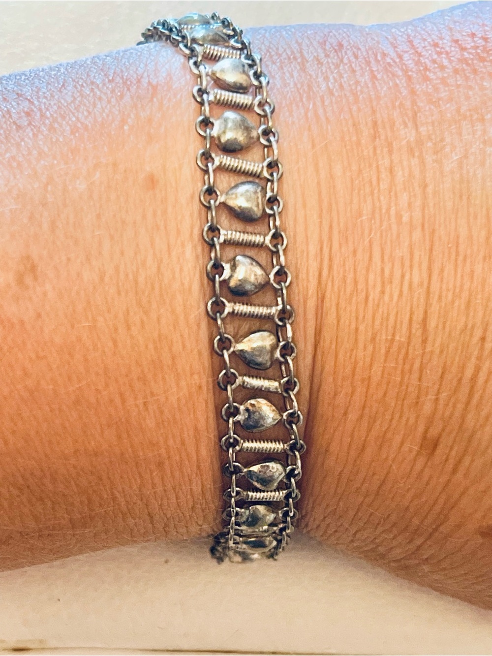 VTG SOUTHWEST STERLING SILVER HEART LINK DESIGN BRACELET SZ 7 10 g